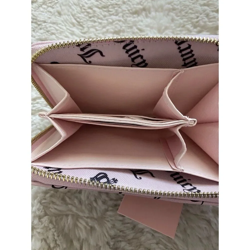 Juicy Couture V-Love Letter Multi Compartment Zip Around Wallet Chiffon Pink NEW